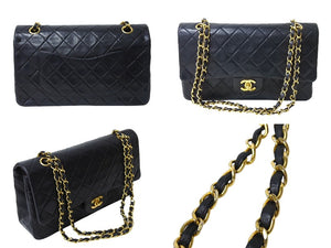 CHANEL シャネル マトラッセ ダブルフラップ25 ショルダーバッグ 1番台 ラムスキン ブラック ゴールド金具 美品 中古 65599