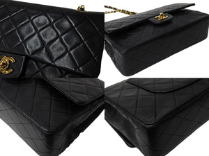 CHANEL シャネル マトラッセ ダブルフラップ25 ショルダーバッグ 1番台 ラムスキン ブラック ゴールド金具 美品 中古 65599