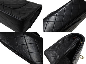 CHANEL シャネル マトラッセ ダブルフラップ25 ショルダーバッグ 1番台 ラムスキン ブラック ゴールド金具 美品 中古 65599