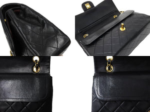 CHANEL シャネル マトラッセ ダブルフラップ25 ショルダーバッグ 1番台 ラムスキン ブラック ゴールド金具 美品 中古 65599