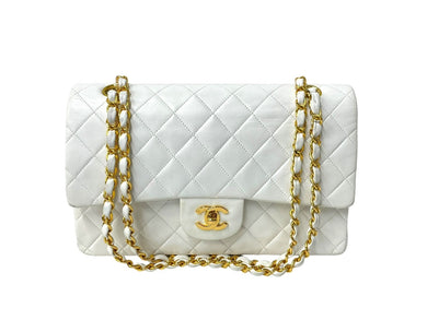 CHANEL シャネル チェーンショルダーバッグ マトラッセ25 ココマーク ラムスキン 5番台 1998年 Wフラップ ホワイト 美品 中古 65604