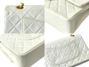 CHANEL シャネル チェーンショルダーバッグ マトラッセ25 ココマーク ラムスキン 5番台 1998年 Wフラップ ホワイト 美品 中古 65604