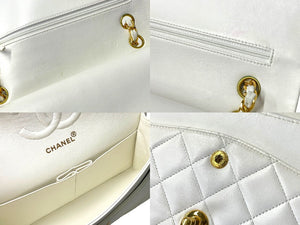 CHANEL シャネル チェーンショルダーバッグ マトラッセ25 ココマーク ラムスキン 5番台 1998年 Wフラップ ホワイト 美品 中古 65604