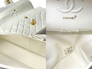 CHANEL シャネル チェーンショルダーバッグ マトラッセ25 ココマーク ラムスキン 5番台 1998年 Wフラップ ホワイト 美品 中古 65604