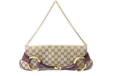 GUCCI グッチ ホースシュー 2WAY チェーンショルダーバッグ 119188 レザー キャンバス ベージュ レッド 美品 中古 65605