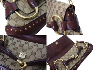 GUCCI グッチ ホースシュー 2WAY チェーンショルダーバッグ 119188 レザー キャンバス ベージュ レッド 美品 中古 65605