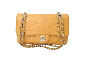 CHANEL シャネル マトラッセ23 Wフラップ Wチェーンショルダーバッグ 5番台 ラムスキン オレンジ シルバー金具 良品 中古 65626