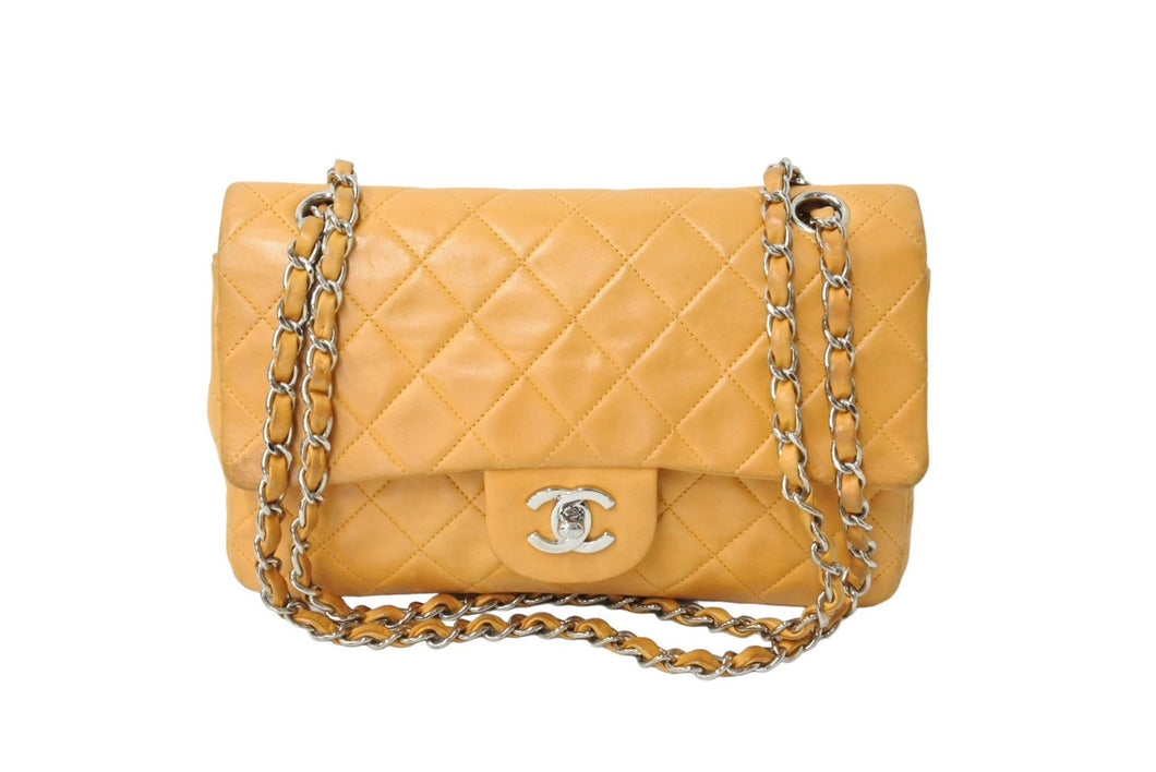 CHANEL シャネル マトラッセ23 Wフラップ Wチェーンショルダーバッグ 5番台 ラムスキン オレンジ シルバー金具 良品 中古 65626