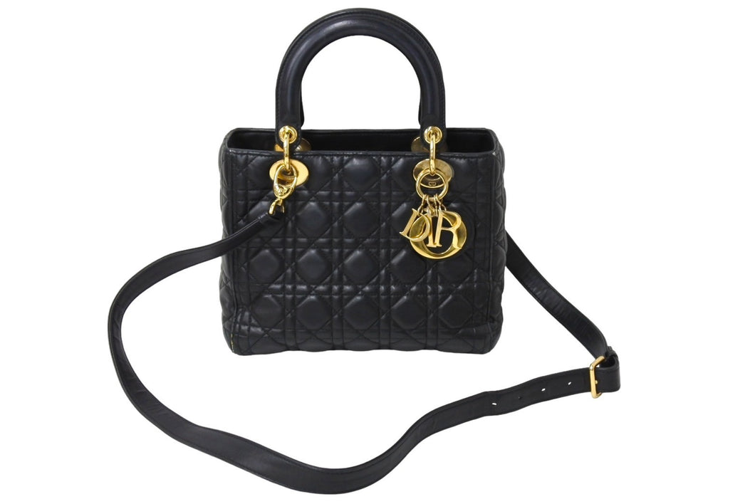 Christian Dior クリスチャンディオール レディディオール カナージュ ハンドバッグ CAL44550 ラムスキン ブラック 美品 中古 65631