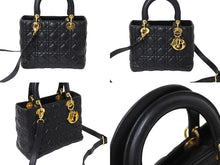 画像をギャラリービューアに読み込む, Christian Dior クリスチャンディオール レディディオール カナージュ ハンドバッグ CAL44550 ラムスキン ブラック 美品 中古 65631