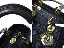 画像をギャラリービューアに読み込む, Christian Dior クリスチャンディオール レディディオール カナージュ ハンドバッグ CAL44550 ラムスキン ブラック 美品 中古 65631