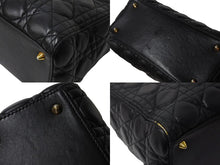 画像をギャラリービューアに読み込む, Christian Dior クリスチャンディオール レディディオール カナージュ ハンドバッグ CAL44550 ラムスキン ブラック 美品 中古 65631