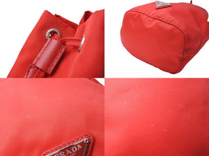 PRADA プラダ ナイロン 巾着ポーチ レッド 赤 テスート レザー トライアングルロゴ 1N0881 注目入れ 良品 中古 65678 