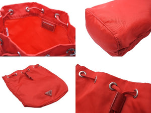 PRADA プラダ ナイロン 巾着ポーチ レッド 赤 テスート レザー トライアングルロゴ 1N0881 注目入れ 良品 中古 65678 