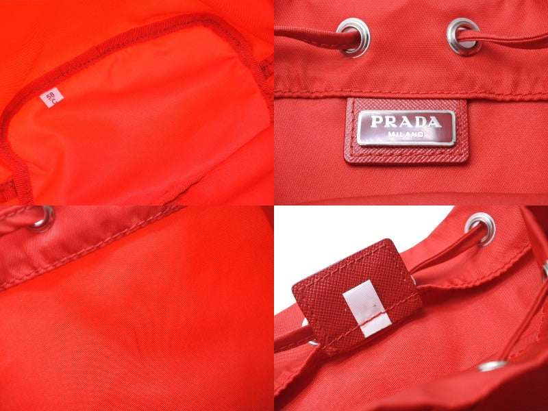 PRADA プラダ ナイロン 巾着 ポーチ レッド 赤 テスート レザー