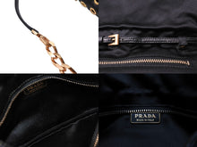 画像をギャラリービューアに読み込む, PRADA プラダ バックアクセサリー ポーチ パンチングレザー リングスタッズ トライアングルロゴ ブラック ゴールド 美品 中古 65680 