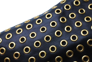 PRADA プラダ バックアクセサリー ポーチ パンチングレザー リングスタッズ トライアングルロゴ ブラック ゴールド 美品 中古 65680 