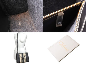 Chloe クロエ ウッディ スモール トートバッグ ハンドバッグ ロゴテープハンドル ファブリック グレー ベージュ 良品 中古 65690