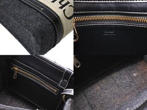 Chloe クロエ ウッディ スモール トートバッグ ハンドバッグ ロゴテープハンドル ファブリック グレー ベージュ 良品 中古 65690