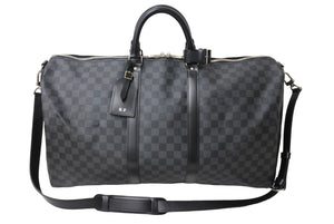 新品同様 LOUIS VUITTON ルイヴィトン キーポル バンドリエール55 ボストンバッグ N41413 ダミエグラフィット ブラック 中古 65699