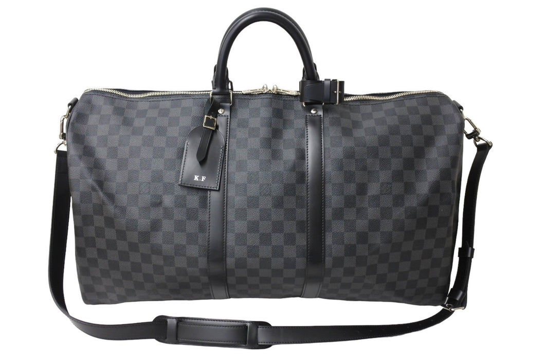 新品同様 LOUIS VUITTON ルイヴィトン キーポル バンドリエール55 ボストンバッグ N41413 ダミエグラフィット ブラック 中古 65699