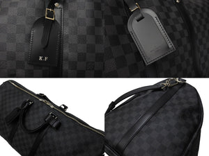 新品同様 LOUIS VUITTON ルイヴィトン キーポル バンドリエール55 ボストンバッグ N41413 ダミエグラフィット ブラック 中古 65699