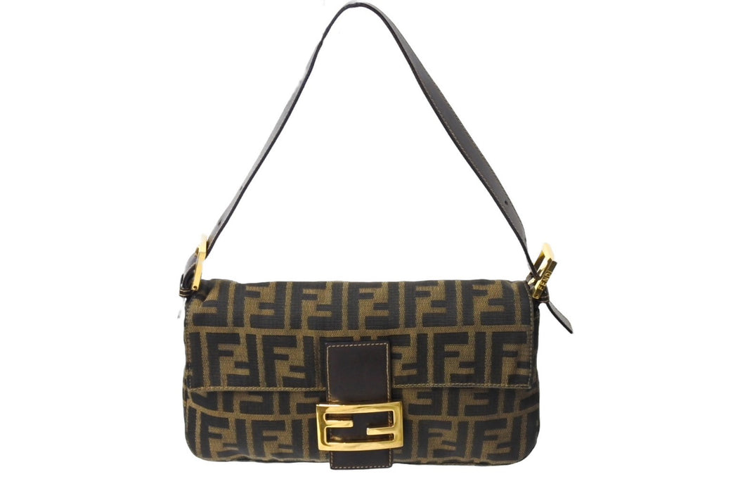 FENDI フェンディ マンマバケット ズ柄 FFロゴ ワンショルダーバッグ ハンドバッグ ブラウン ゴールド金具 良品 中古 65701 