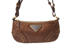 PRADA プラダ ワンショルダーバッグ トライアングルロゴ レザー ブラウン ゴールド金具 イタリア製 美品 中古 65702 