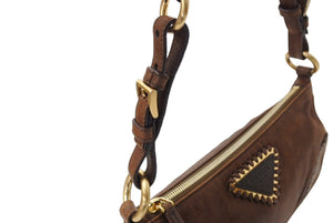 PRADA プラダ ワンショルダーバッグ トライアングルロゴ レザー ブラウン ゴールド金具 イタリア製 美品 中古 65702 