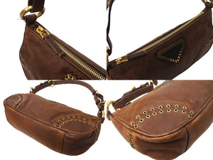 PRADA プラダ ワンショルダーバッグ トライアングルロゴ レザー ブラウン ゴールド金具 イタリア製 美品 中古 65702 