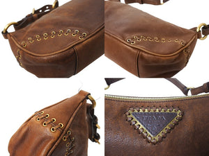 PRADA プラダ ワンショルダーバッグ トライアングルロゴ レザー ブラウン ゴールド金具 イタリア製 美品 中古 65702 