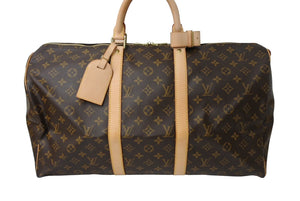 LOUIS VUITTON ルイヴィトン キーポル50 ボストンバッグ M41426 K・Tイニシャル入 モノグラム キャンバス ブラウン 美品 中古 65705
