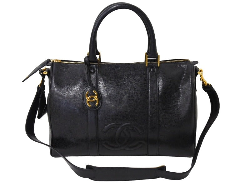 極美品 CHANEL シャネル ハンドバッグ ショルダーバッグ 2WAY 2番台 キャビアスキン ココマーク ブラック キャビアスキン 中古 65707