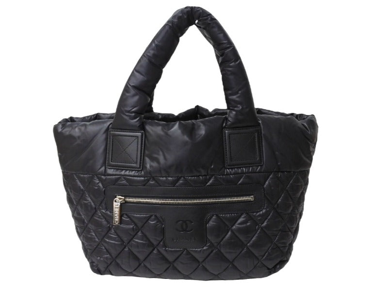 極美品 CHANEL シャネル コココクーン スモールトート ハンドバッグ A48610 16番台 キルティング ココマーク ブラック シルバー金具 中古 65708