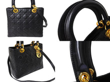 画像をギャラリービューアに読み込む, ChristianDior クリスチャンディオール レディディオール ミディアムバッグ 2WAY カナージュ ブラック ラムスキン 美品 中古 65710