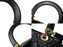 画像をギャラリービューアに読み込む, ChristianDior クリスチャンディオール レディディオール ミディアムバッグ 2WAY カナージュ ブラック ラムスキン 美品 中古 65710