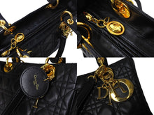 画像をギャラリービューアに読み込む, ChristianDior クリスチャンディオール レディディオール ミディアムバッグ 2WAY カナージュ ブラック ラムスキン 美品 中古 65710