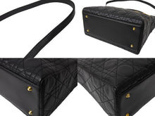 画像をギャラリービューアに読み込む, ChristianDior クリスチャンディオール レディディオール ミディアムバッグ 2WAY カナージュ ブラック ラムスキン 美品 中古 65710