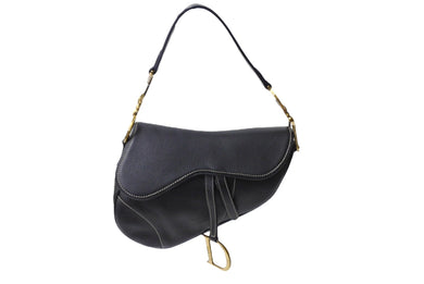 ChristianDior クリスチャンディオール サドルバッグ ワンショルダーバッグ RU0032 ネイビー レザー ゴールド金具 美品 中古 65711