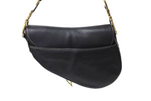 ChristianDior クリスチャンディオール サドルバッグ ワンショルダーバッグ RU0032 ネイビー レザー ゴールド金具 美品 中古 65711