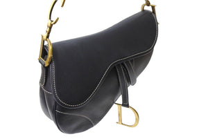 ChristianDior クリスチャンディオール サドルバッグ ワンショルダーバッグ RU0032 ネイビー レザー ゴールド金具 美品 中古 65711