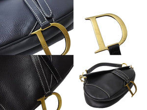 ChristianDior クリスチャンディオール サドルバッグ ワンショルダーバッグ RU0032 ネイビー レザー ゴールド金具 美品 中古 65711