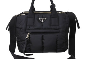 PRADA プラダ テスート ボンバー ハンドバッグ ショルダーバッグ 2WAY ナイロン BN2632 ブラック シルバー金具 美品 中古 65724 