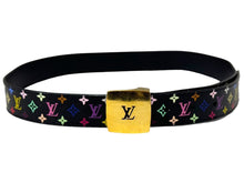 Load image into Gallery viewer, LOUIS VUITTON ルイヴィトン モノグラムマルチカラー サンチュール キャレ ベルト Ｍ6890 ブラック PVC ロゴ 村上隆 小物 85/34 美品 中古 65738