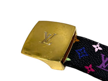 Load image into Gallery viewer, LOUIS VUITTON ルイヴィトン モノグラムマルチカラー サンチュール キャレ ベルト Ｍ6890 ブラック PVC ロゴ 村上隆 小物 85/34 美品 中古 65738