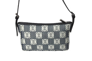極美品 LOEWE ロエベ アナグラム ハンドバッグ ワンショルダーバッグ ポーチ キャンバス シルバー金具 グレー 中古 65747