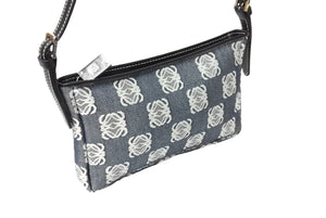極美品 LOEWE ロエベ アナグラム ハンドバッグ ワンショルダーバッグ ポーチ キャンバス シルバー金具 グレー 中古 65747