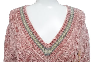 極美品 CHANEL シャネル Vネック長袖ニット 31 ココマーク P73532K10528 イタリア製 カシミヤ混 ピンク サイズ34 中古 65804