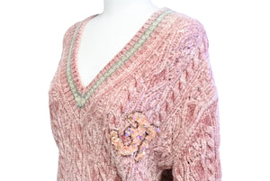 極美品 CHANEL シャネル Vネック長袖ニット 31 ココマーク P73532K10528 イタリア製 カシミヤ混 ピンク サイズ34 中古 65804