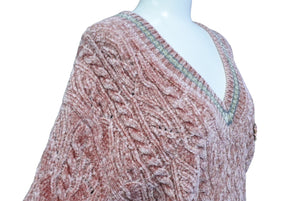 極美品 CHANEL シャネル Vネック長袖ニット 31 ココマーク P73532K10528 イタリア製 カシミヤ混 ピンク サイズ34 中古 65804
